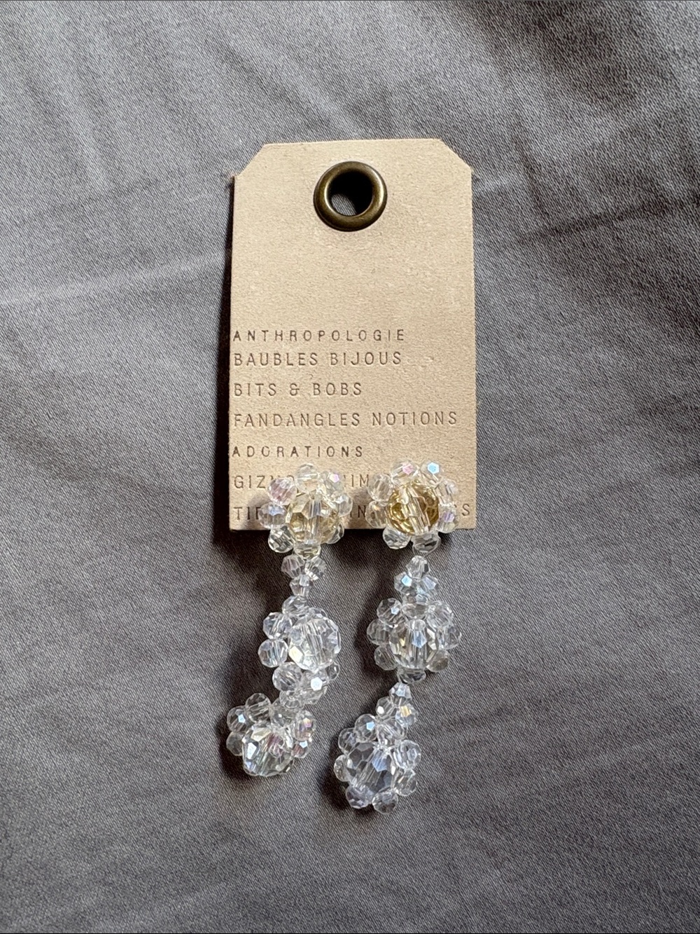 NWT! Anthropologie Iridescent Clear White Beaded Drop Dangle Earrings